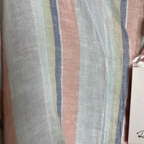 NEW Rails Thea Linen Tie Waist Blouse Biarritz Multi Stripe Medium - Picture 12 of 16